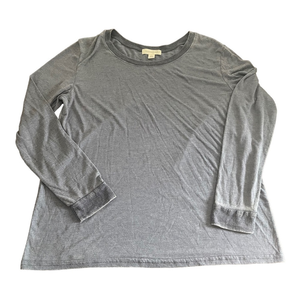 TREASURE & Bound long sleeve distress tshirt in gray.
